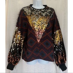 Zara Multicolor Sequin Crew Neck Sweater